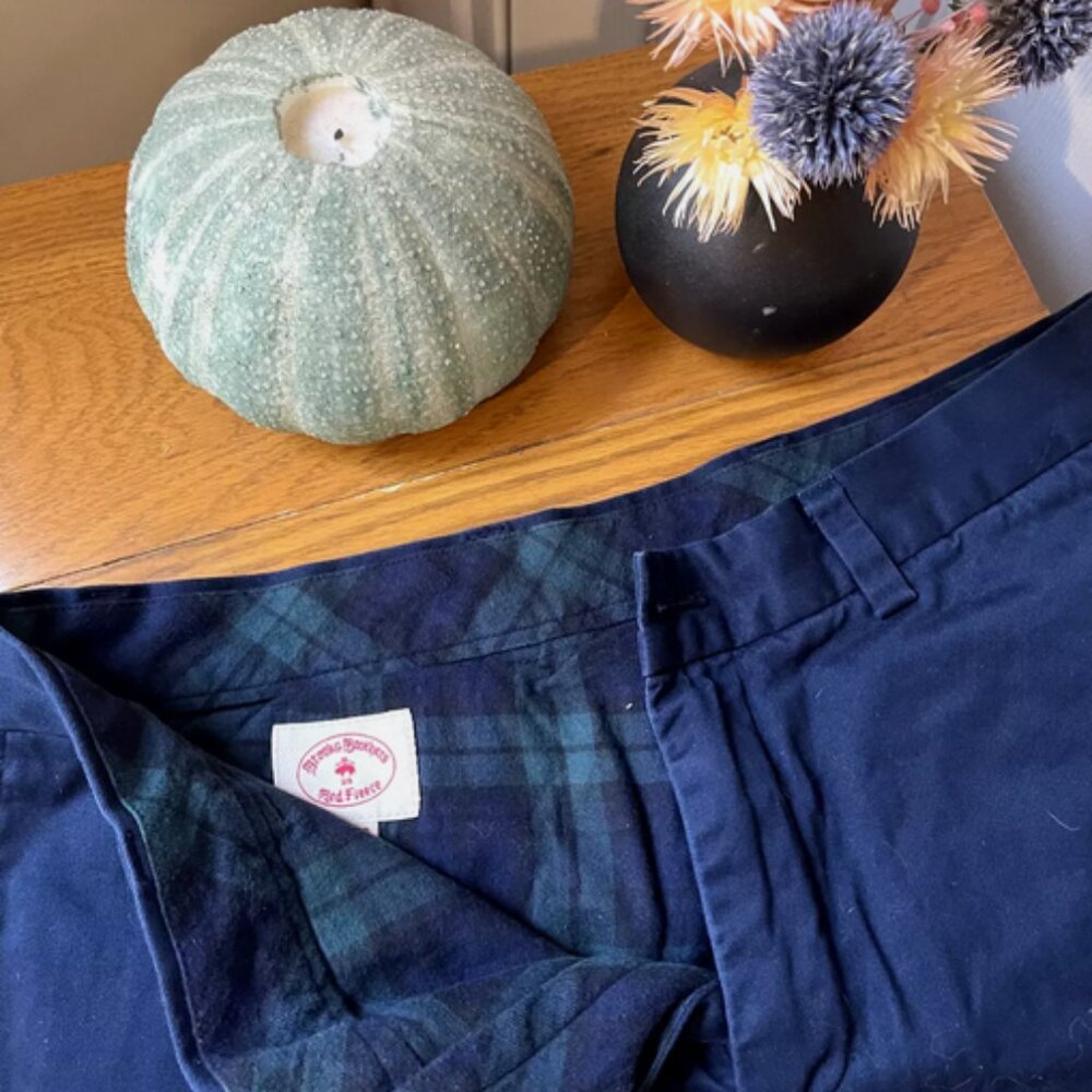Brooks Brothers Flannel Lined Chinos/Khakis - Embroidered - Blue - Men's 32x30